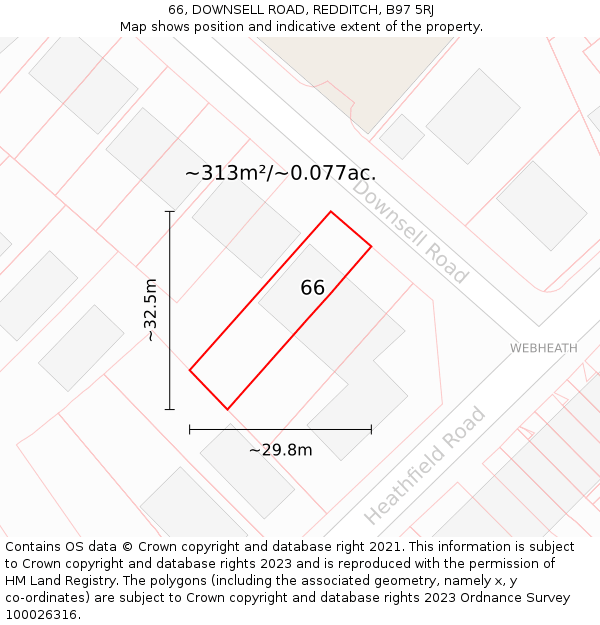 66, DOWNSELL ROAD, REDDITCH, B97 5RJ: Plot and title map