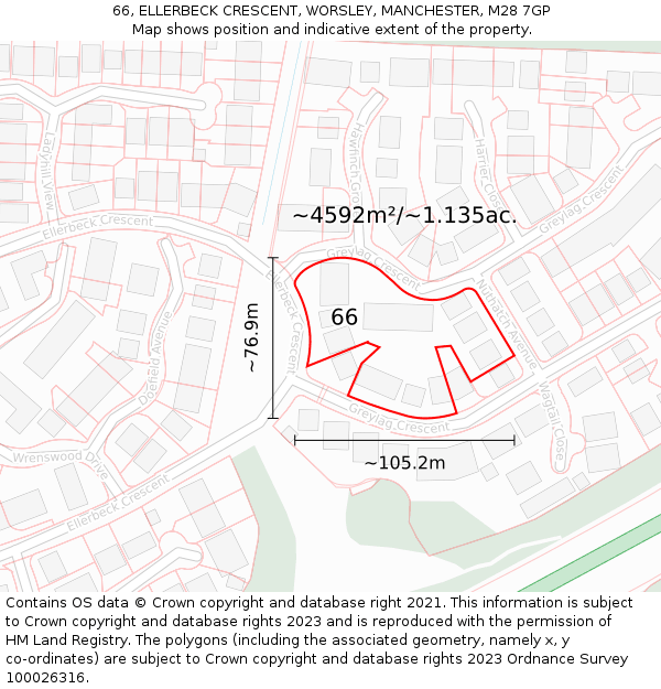 66, ELLERBECK CRESCENT, WORSLEY, MANCHESTER, M28 7GP: Plot and title map