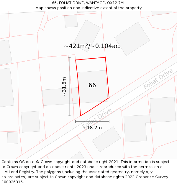 66, FOLIAT DRIVE, WANTAGE, OX12 7AL: Plot and title map