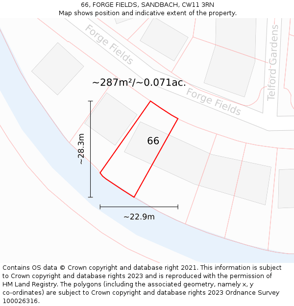 66, FORGE FIELDS, SANDBACH, CW11 3RN: Plot and title map