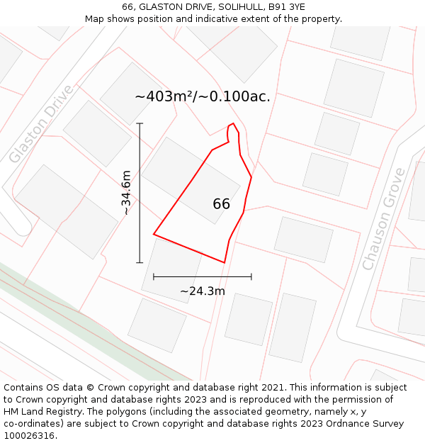 66, GLASTON DRIVE, SOLIHULL, B91 3YE: Plot and title map