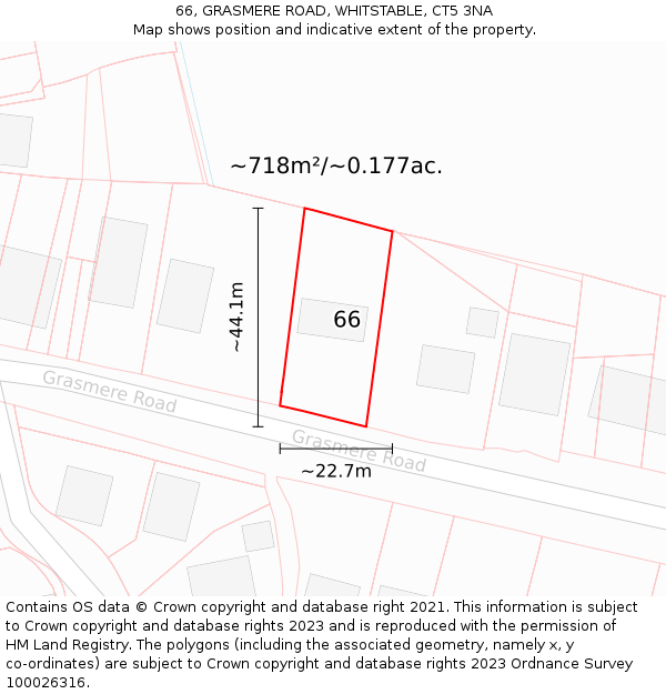 66, GRASMERE ROAD, WHITSTABLE, CT5 3NA: Plot and title map