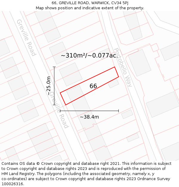 66, GREVILLE ROAD, WARWICK, CV34 5PJ: Plot and title map