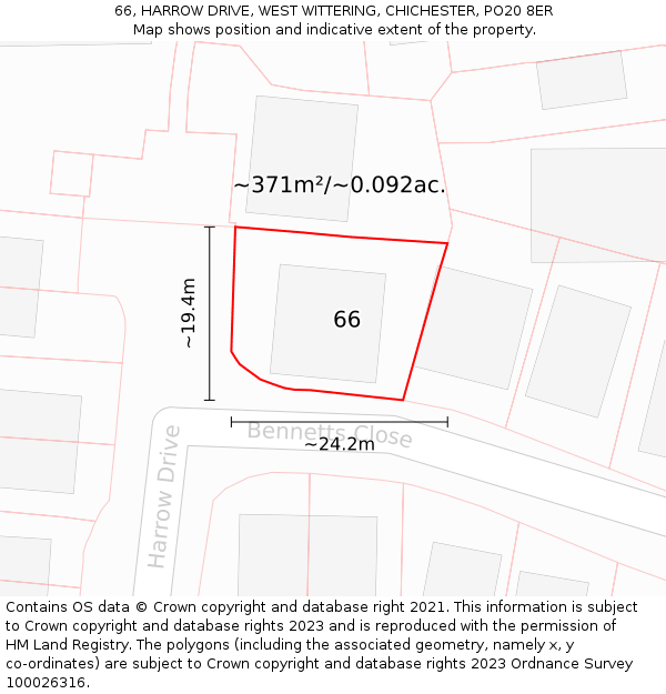 66, HARROW DRIVE, WEST WITTERING, CHICHESTER, PO20 8ER: Plot and title map