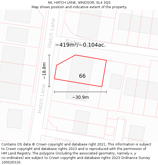 66, HATCH LANE, WINDSOR, SL4 3QS: Plot and title map