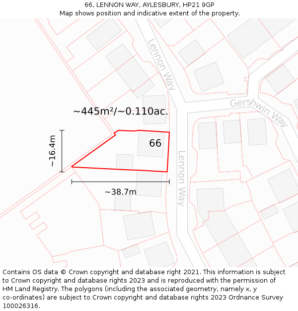 66, LENNON WAY, AYLESBURY, HP21 9GP: Plot and title map