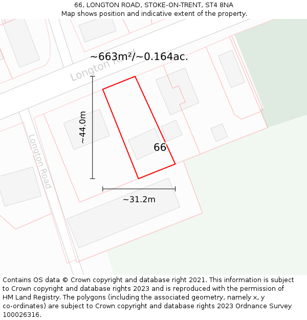 66, LONGTON ROAD, STOKE-ON-TRENT, ST4 8NA: Plot and title map