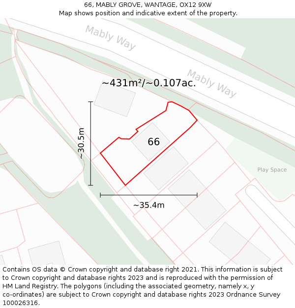 66, MABLY GROVE, WANTAGE, OX12 9XW: Plot and title map