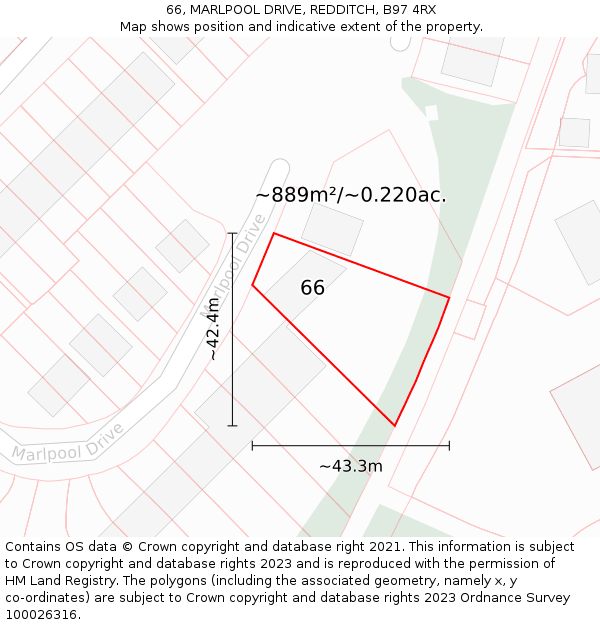 66, MARLPOOL DRIVE, REDDITCH, B97 4RX: Plot and title map