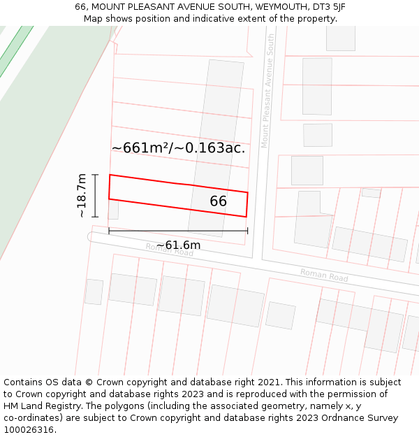 66, MOUNT PLEASANT AVENUE SOUTH, WEYMOUTH, DT3 5JF: Plot and title map