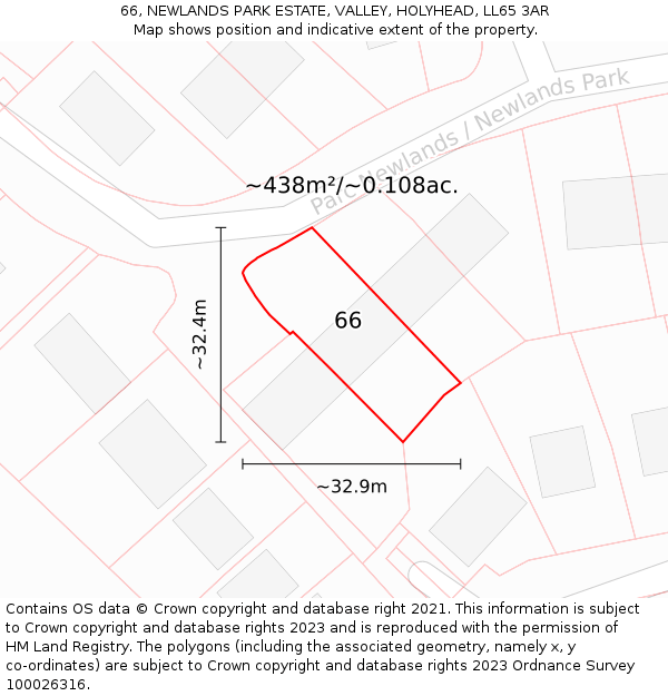 66, NEWLANDS PARK ESTATE, VALLEY, HOLYHEAD, LL65 3AR: Plot and title map