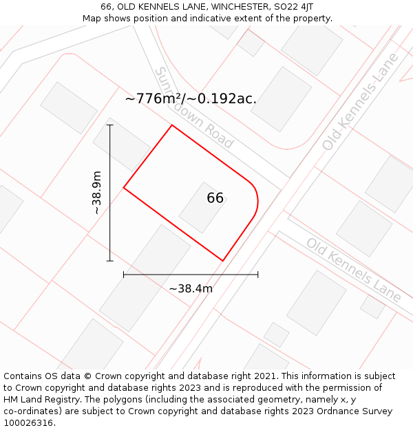 66, OLD KENNELS LANE, WINCHESTER, SO22 4JT: Plot and title map