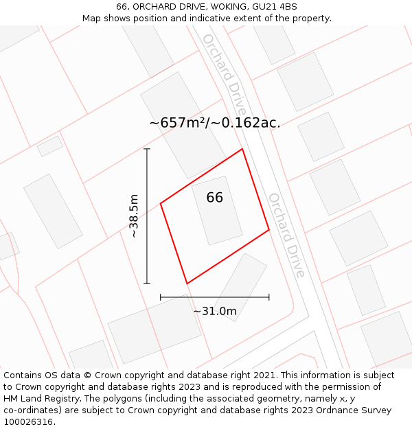 66, ORCHARD DRIVE, WOKING, GU21 4BS: Plot and title map