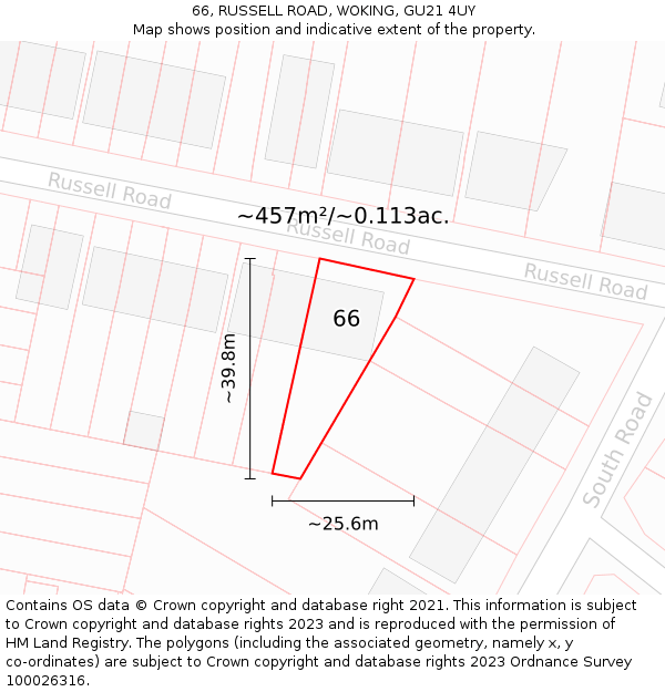 66, RUSSELL ROAD, WOKING, GU21 4UY: Plot and title map