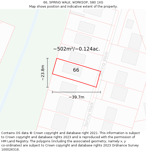 66, SPRING WALK, WORKSOP, S80 1XG: Plot and title map