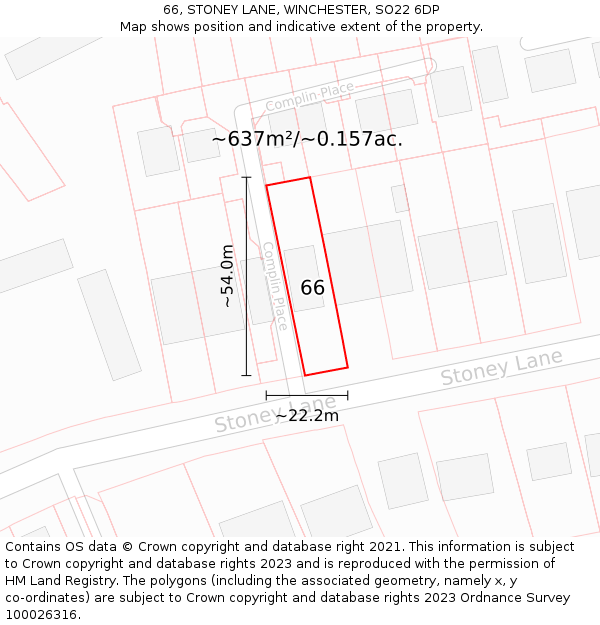 66, STONEY LANE, WINCHESTER, SO22 6DP: Plot and title map