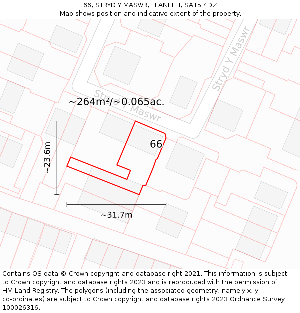 66, STRYD Y MASWR, LLANELLI, SA15 4DZ: Plot and title map