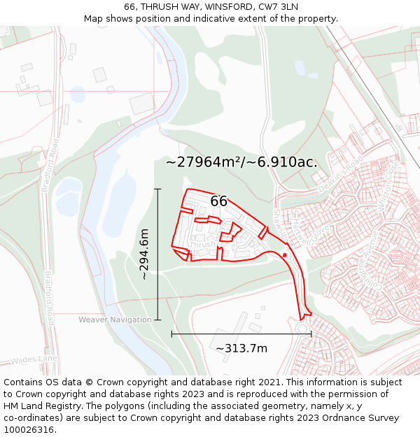 66, THRUSH WAY, WINSFORD, CW7 3LN: Plot and title map