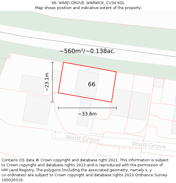 66, WARD GROVE, WARWICK, CV34 6QL: Plot and title map