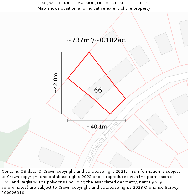 66, WHITCHURCH AVENUE, BROADSTONE, BH18 8LP: Plot and title map