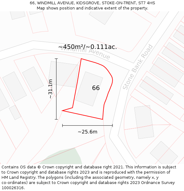 66, WINDMILL AVENUE, KIDSGROVE, STOKE-ON-TRENT, ST7 4HS: Plot and title map