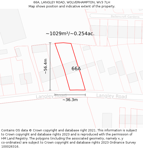 66A, LANGLEY ROAD, WOLVERHAMPTON, WV3 7LH: Plot and title map