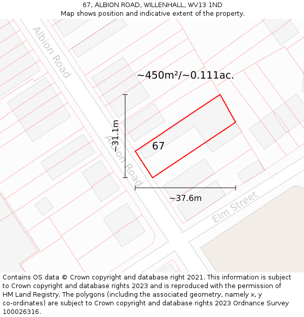 67, ALBION ROAD, WILLENHALL, WV13 1ND: Plot and title map