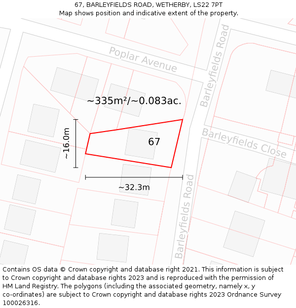 67, BARLEYFIELDS ROAD, WETHERBY, LS22 7PT: Plot and title map