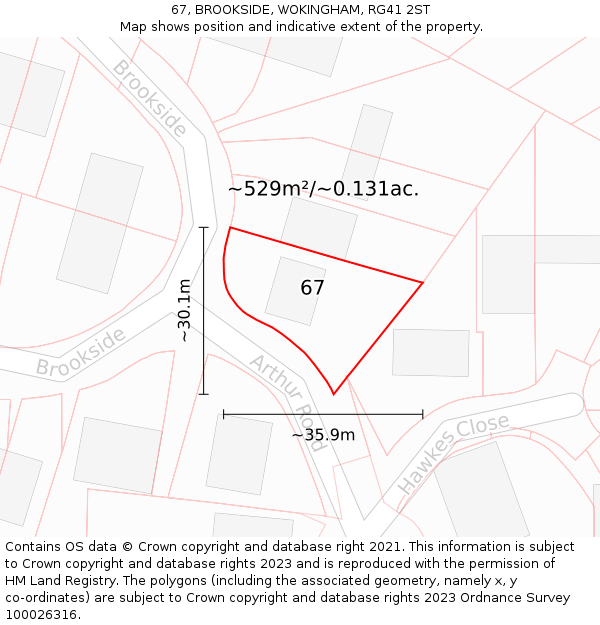 67, BROOKSIDE, WOKINGHAM, RG41 2ST: Plot and title map