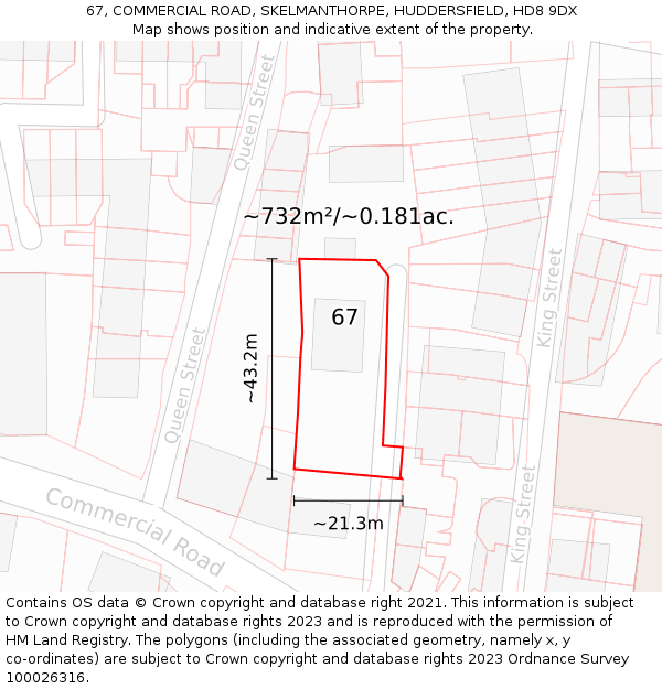 67, COMMERCIAL ROAD, SKELMANTHORPE, HUDDERSFIELD, HD8 9DX: Plot and title map