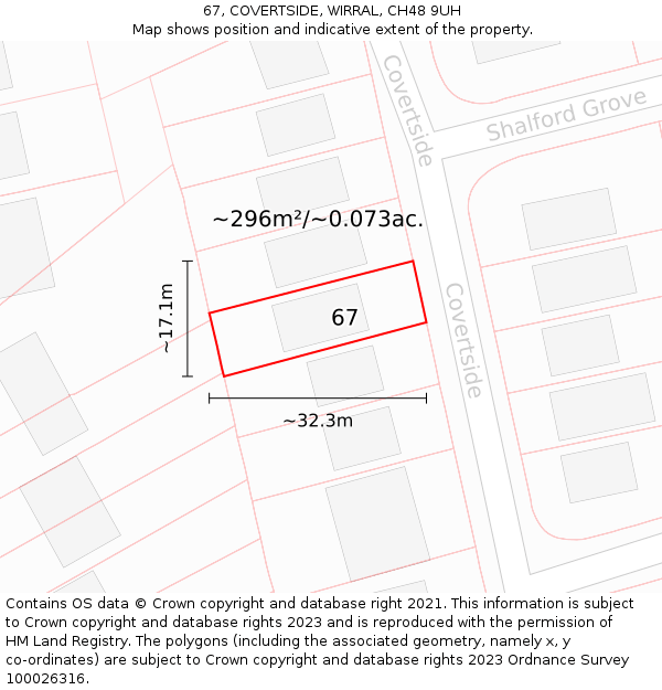 67, COVERTSIDE, WIRRAL, CH48 9UH: Plot and title map