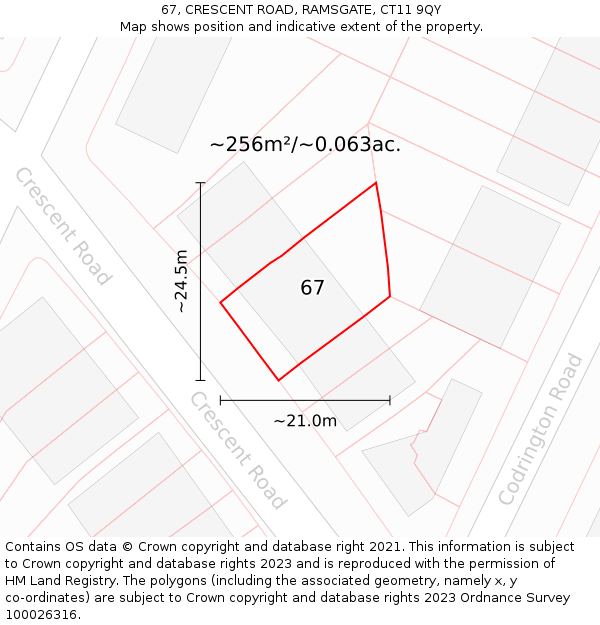 67, CRESCENT ROAD, RAMSGATE, CT11 9QY: Plot and title map