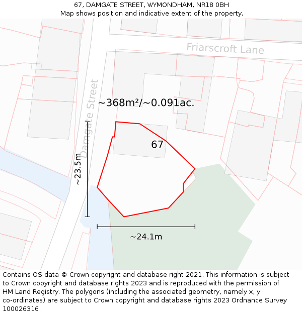 67, DAMGATE STREET, WYMONDHAM, NR18 0BH: Plot and title map