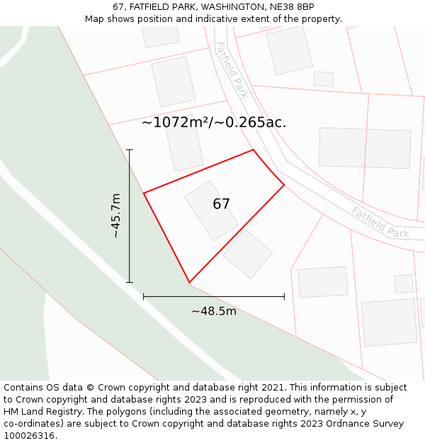 67, FATFIELD PARK, WASHINGTON, NE38 8BP: Plot and title map