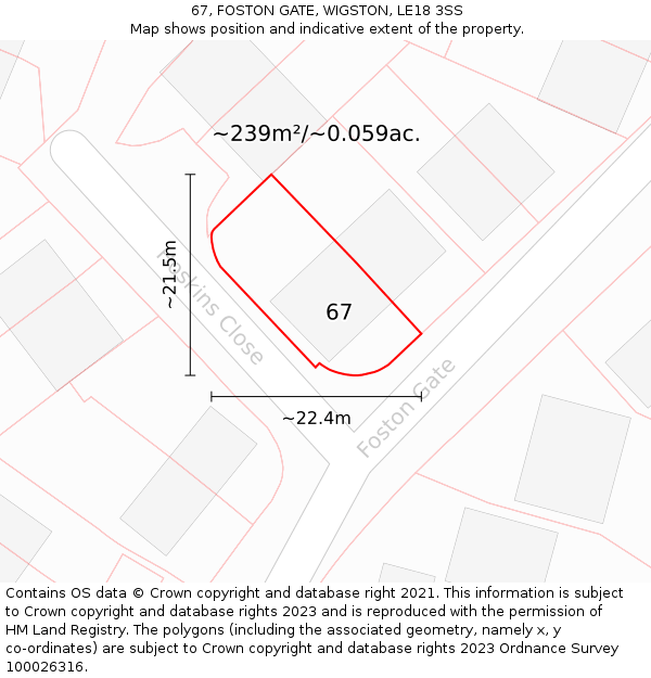 67, FOSTON GATE, WIGSTON, LE18 3SS: Plot and title map