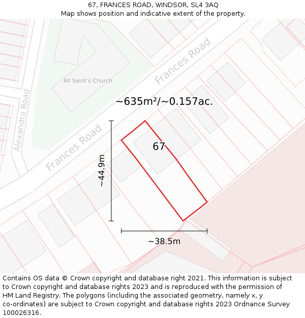 67, FRANCES ROAD, WINDSOR, SL4 3AQ: Plot and title map