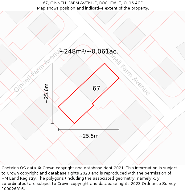 67, GINNELL FARM AVENUE, ROCHDALE, OL16 4GF: Plot and title map