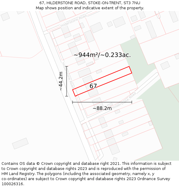 67, HILDERSTONE ROAD, STOKE-ON-TRENT, ST3 7NU: Plot and title map