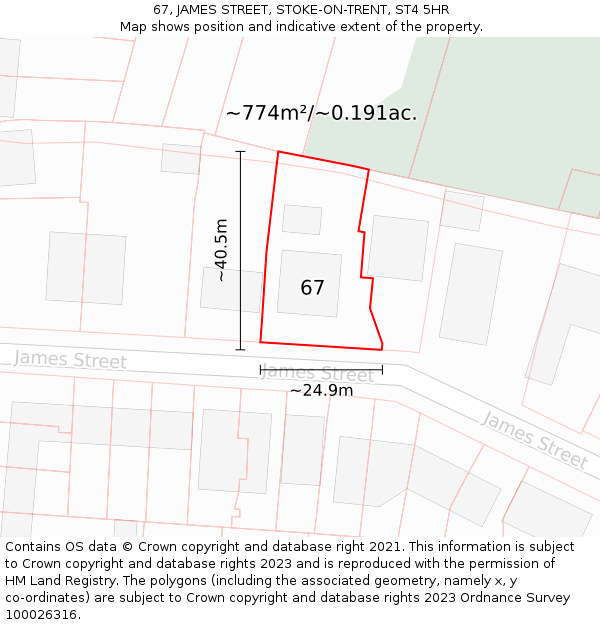 67, JAMES STREET, STOKE-ON-TRENT, ST4 5HR: Plot and title map