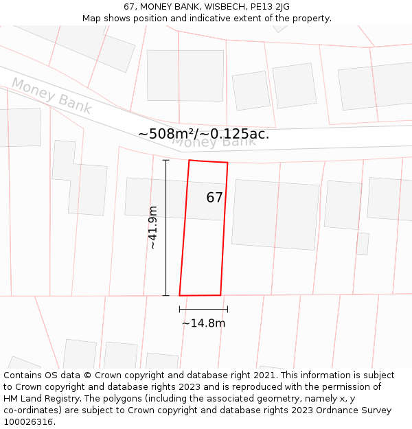 67, MONEY BANK, WISBECH, PE13 2JG: Plot and title map