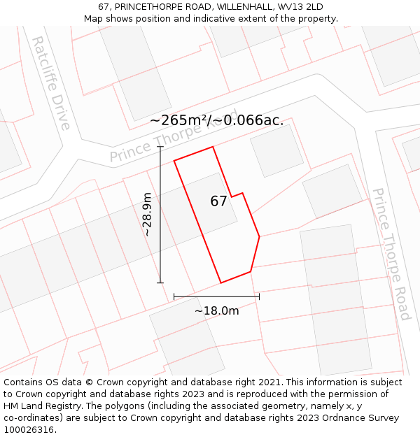 67, PRINCETHORPE ROAD, WILLENHALL, WV13 2LD: Plot and title map