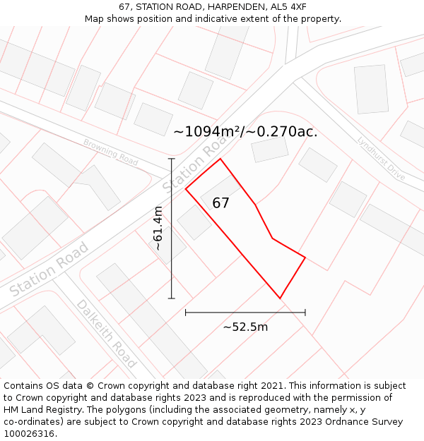 67, STATION ROAD, HARPENDEN, AL5 4XF: Plot and title map