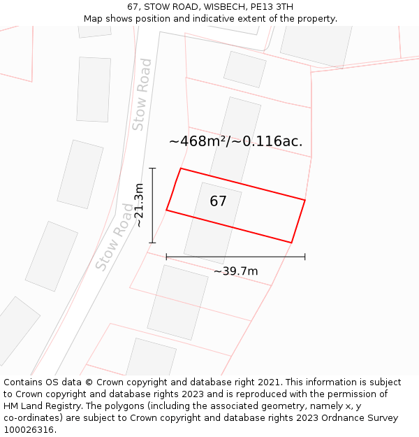 67, STOW ROAD, WISBECH, PE13 3TH: Plot and title map