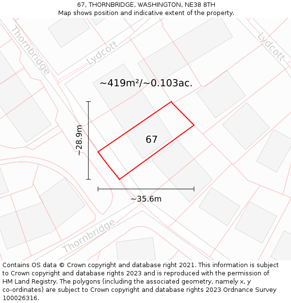 67, THORNBRIDGE, WASHINGTON, NE38 8TH: Plot and title map