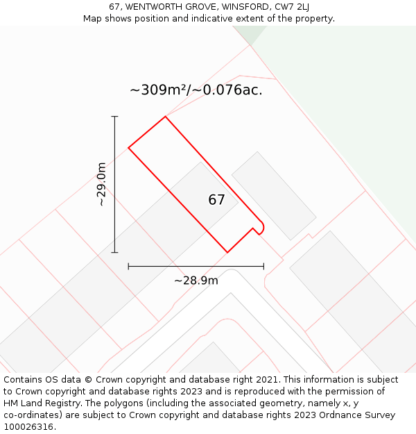 67, WENTWORTH GROVE, WINSFORD, CW7 2LJ: Plot and title map