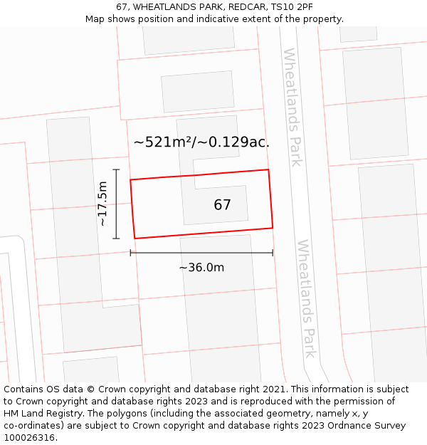 67, WHEATLANDS PARK, REDCAR, TS10 2PF: Plot and title map