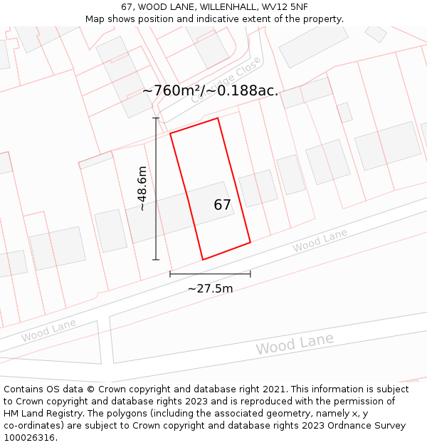 67, WOOD LANE, WILLENHALL, WV12 5NF: Plot and title map