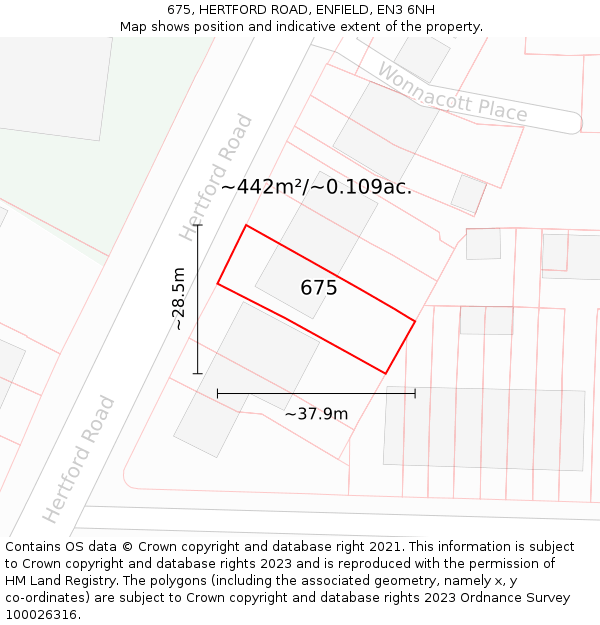 675, HERTFORD ROAD, ENFIELD, EN3 6NH: Plot and title map