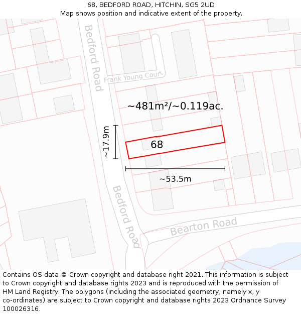 68, BEDFORD ROAD, HITCHIN, SG5 2UD: Plot and title map