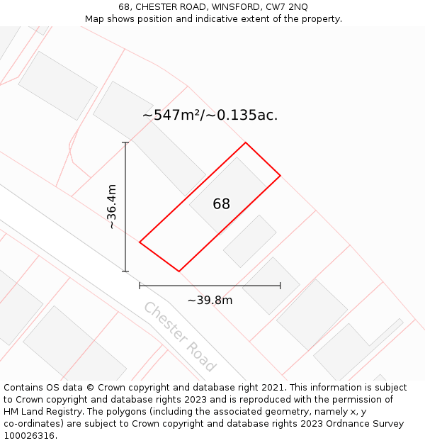 68, CHESTER ROAD, WINSFORD, CW7 2NQ: Plot and title map